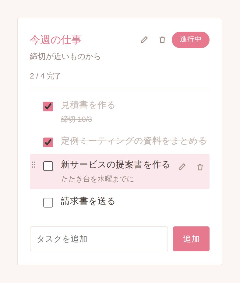 タスクにマウスを乗せると、鉛筆とゴミ箱のアイコンが表示される